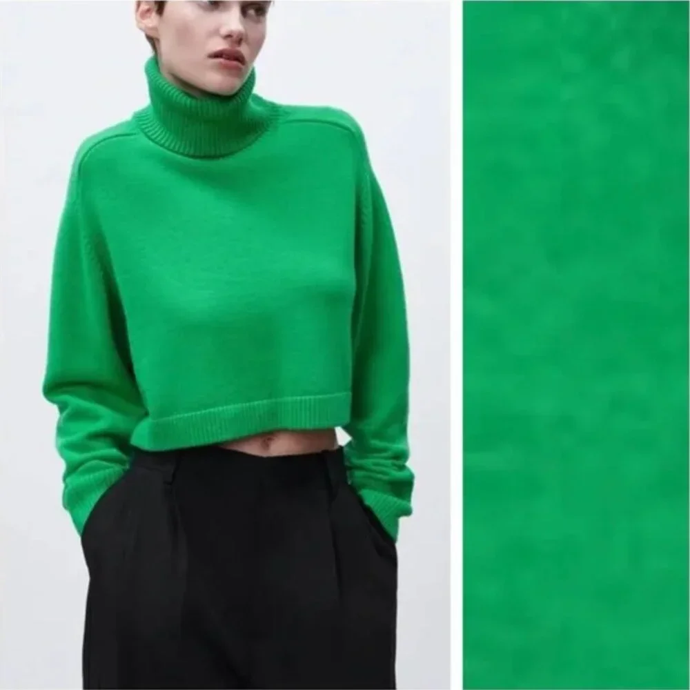 Zara High Collar Turtleneck Cropped Knit Sweater S - Picture 6 of 7